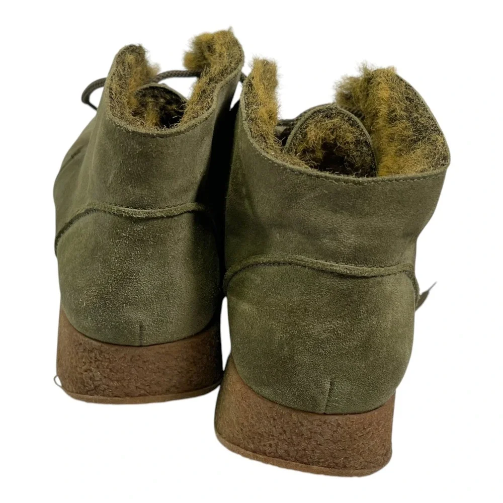 Aquatalia 8 Green Suede Weatherproof Faux Fur Lined Ankle Boots Gorpcore Cabin